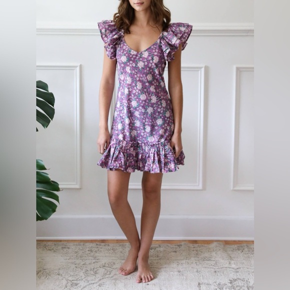 mille Dresses & Skirts - 895 Mille Ingrid Short 100% Cotton Dress Purple Floral Women’s Size Small